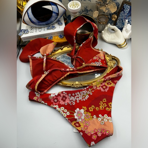 🆕 ZIMMERMANN 🧿 NWT Lola Waterfall Frill Bikini Raspberry Floral- Sz3 - US8 -10 - Picture 12 of 16